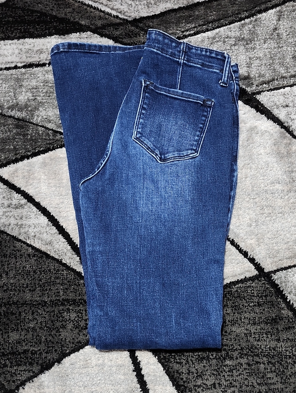 KANCAN ESTILO DARK BLUE WASH HIGH-RISE WIDE-FLARE LEG DENIM JEAN